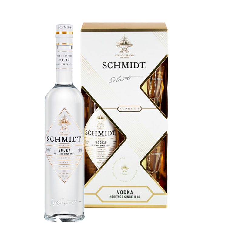 Водка Шмидт Суприм (п/к) + 2 рюмки 0,7